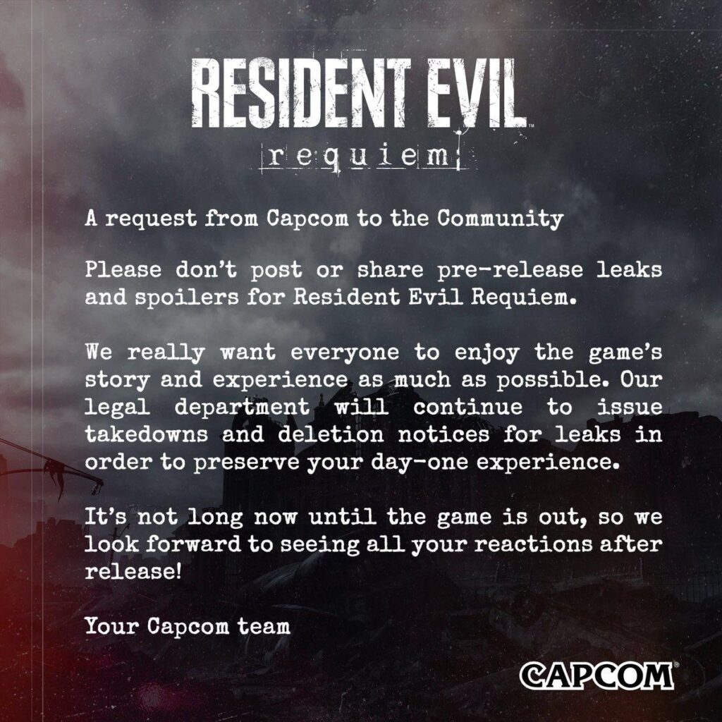 CAPCOM เอาจริง ออกเตือนสายสปอยล์ Resident Evil Requiem 2 CAPCOM เอาจริง ออกเตือนสายสปอยล์ Resident Evil Requiem