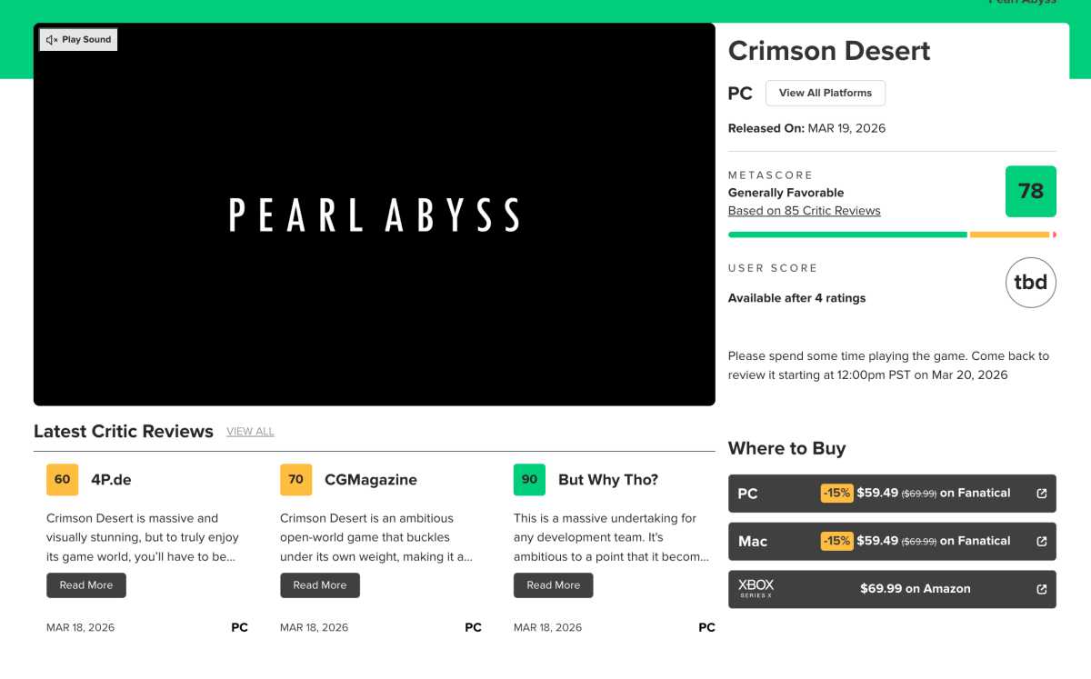 ส่องโผคะแนนรีวิว Crimson Desert สื่อนอกจาก Metacritic