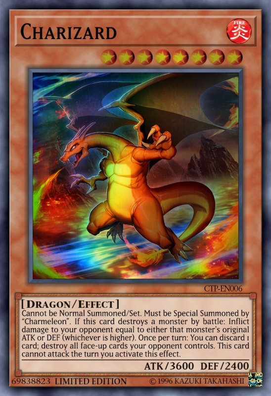 ผู้เล่นตัดต่อการ์ด Yu-Gi-Oh ด้วยโปเกมอน Charizard