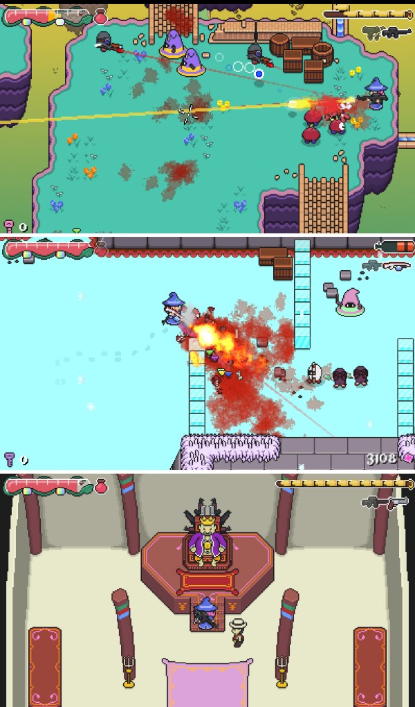 สวมบทเป็นแม่มดภาพ Pixel หยิบปืนไล่ยิงศัตรูเลือดสาดใน Trigger Witch