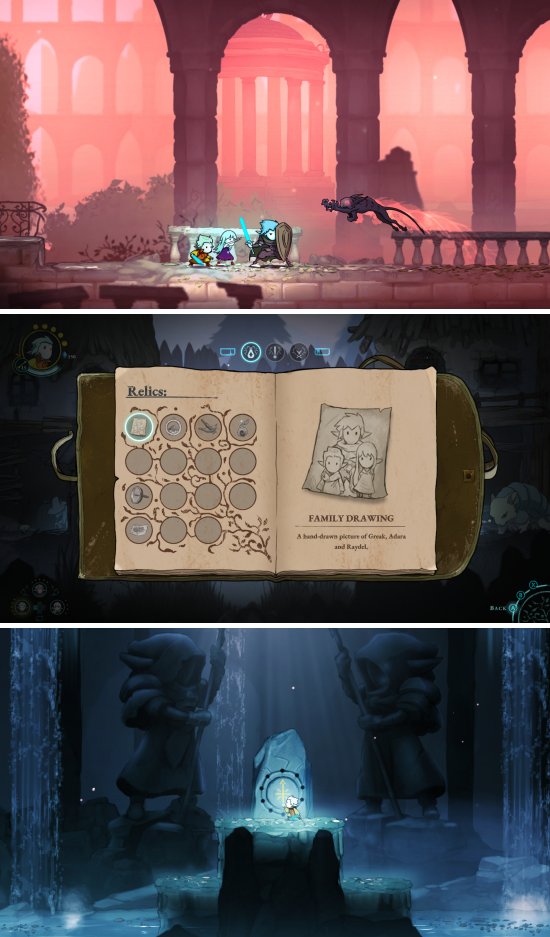 Greak: Memories of Azur เกม 2D Side Scrolling ภาพวาดมือ