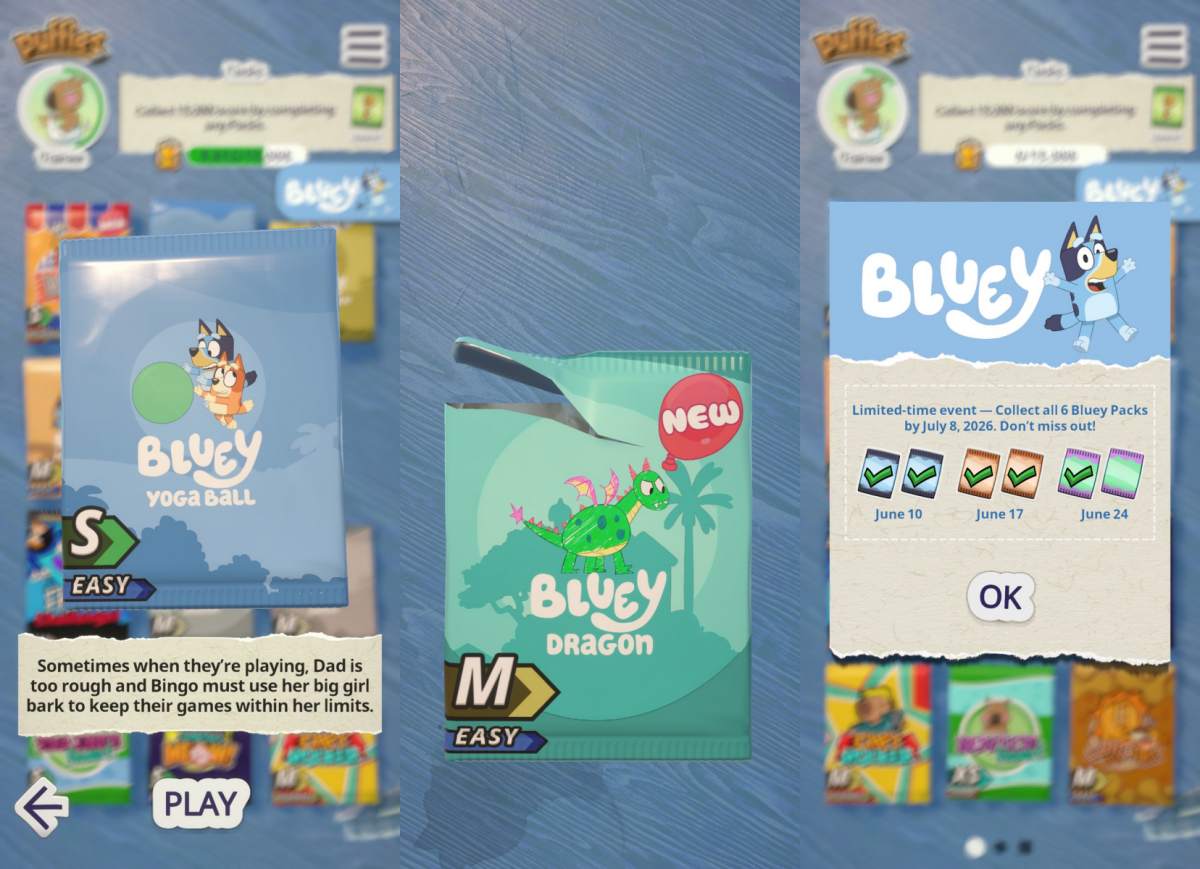 [พรีวิว] Bluey X puffies. เกมตัวต่อจากซองสติกเกอร์สไตล์คลาสสิก