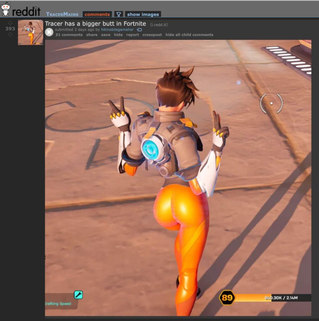 สกิน Tracer ใน Fortnite กลายเป็นกระแสอีกครั้งกับดราม่าเรื่อง 'ก้น'