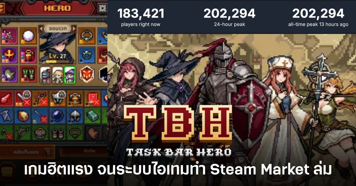 TBH: Task Bar Hero เกม Idle RPG บน Steam ระบบไอเทมทำให้เซิร์ฟเวอร์ Steam เจอปัญหา หลังยอดผู้เล่นพุ่งสูง