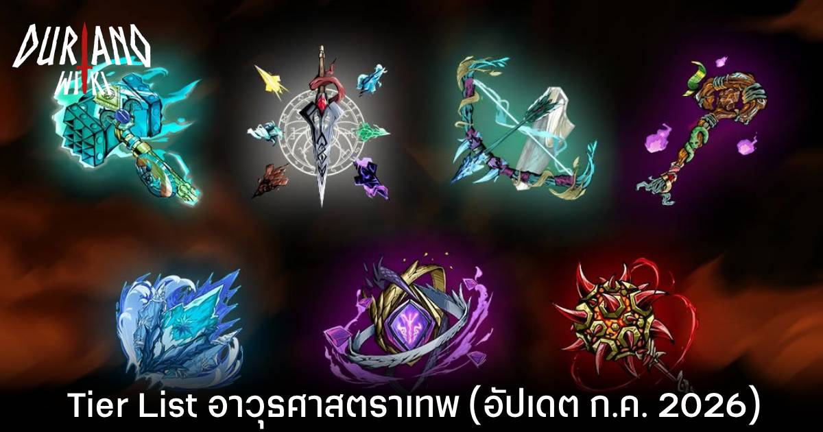 Tier List อาวุธศาสตราเทพ Duriano: Roguelike RPG (อัปเดต ก.ค. 2026) 1 Tier List อาวุธศาสตราเทพ Duriano: Roguelike RPG (อัปเดต ก.ค. 2026)