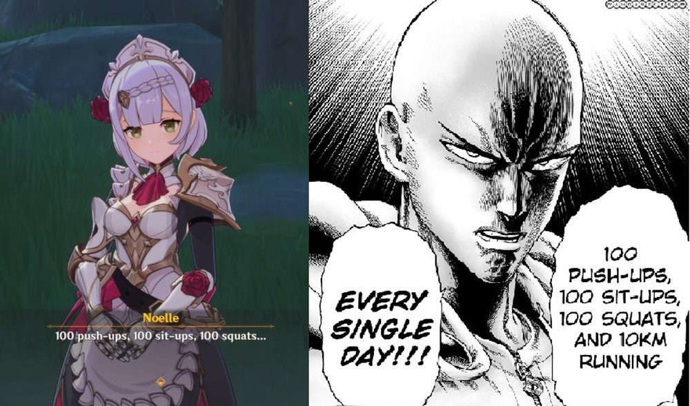 ผู้เล่น Genshin Impact ทำภาพแซว Noelle กับการออกกำลังกายแบบ Saitama